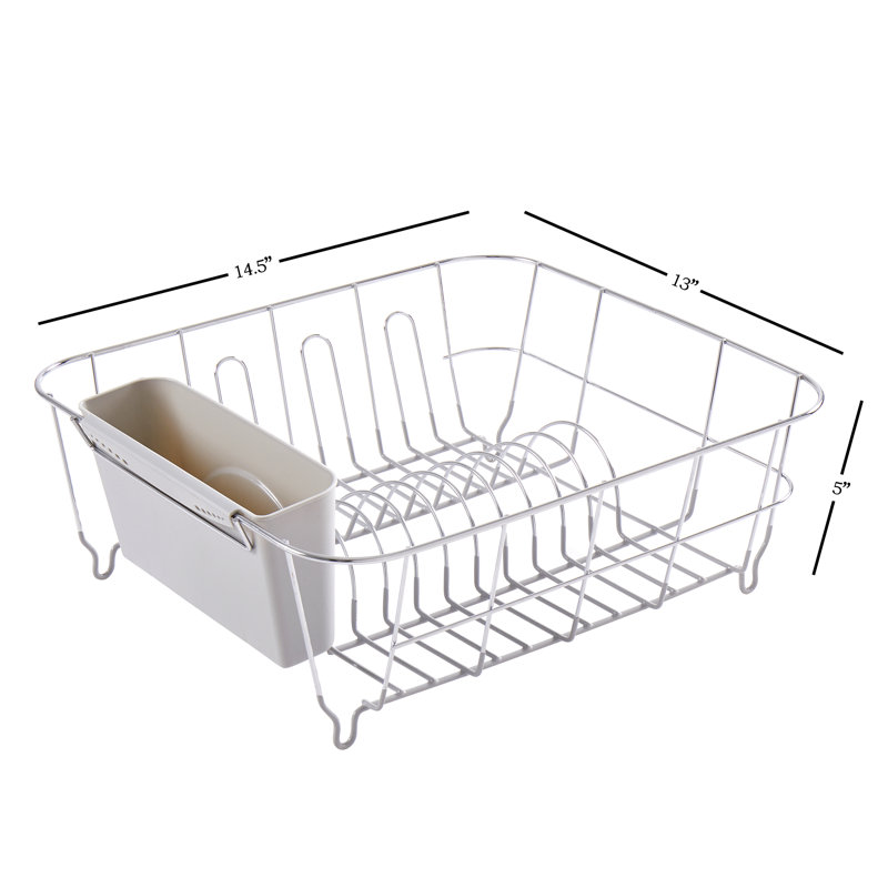 Chrome Plated Steel 2-Piece Compact Dish Drainer with Utensil Caddy, Silver