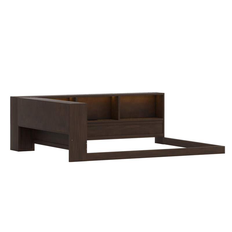 Space-Saving Daybed Featuring Bookshelves, Built-In USB Ports, and Ambient LED Lights – Modern Living Solution, Brown