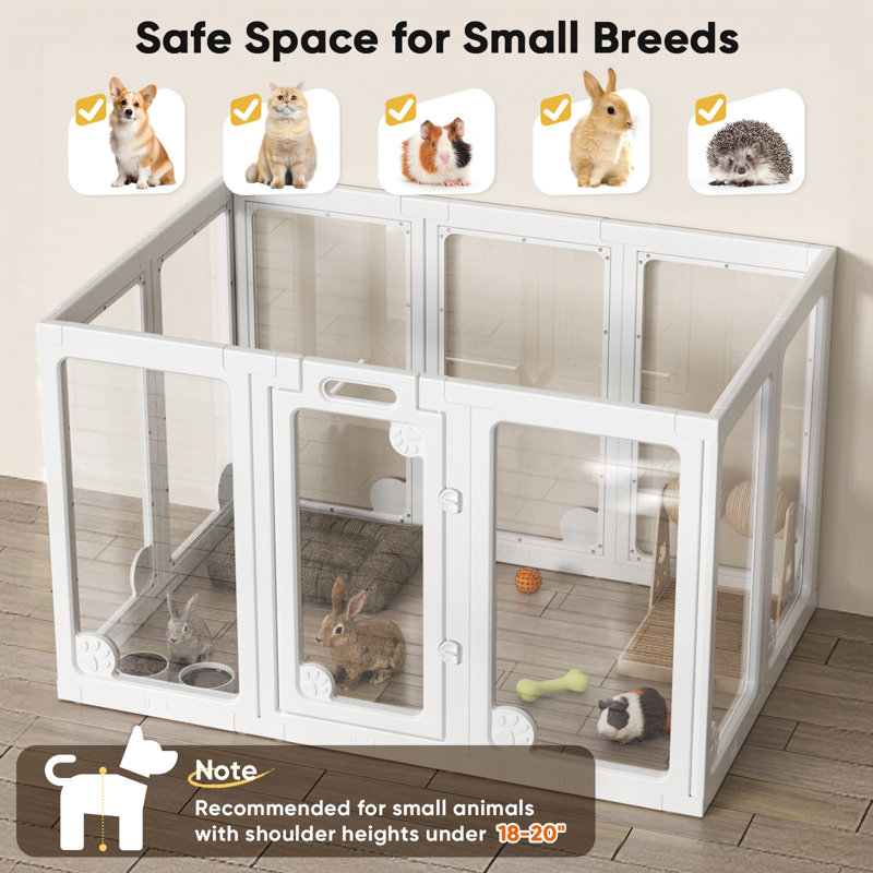 Parc pour chien en acrylique transparent de 30 pouces à l'intérieur, parc pour chiots transparent avec porte pour petits chiots, cage de clôture modulaire en plastique pour parc pour chat lapin chaton