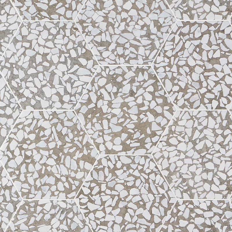 Terrazzo 9" Hexagon Matte Terrazzo Look Porcelain Tile, Hex Grigio