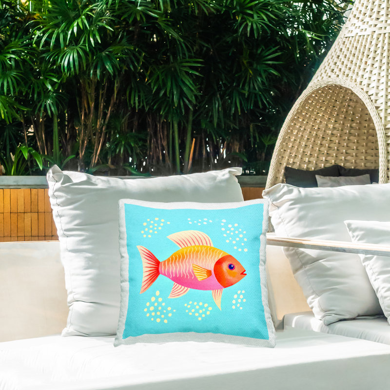 Coussin d'extérieur Whimsical Orange Fish par Andrea Haase