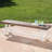 Dark Brown Sandblast Finish Wood Bench, White Rustic Metal Frame, 63" In Length For Outdoor Seating Frame , Long Arrangement