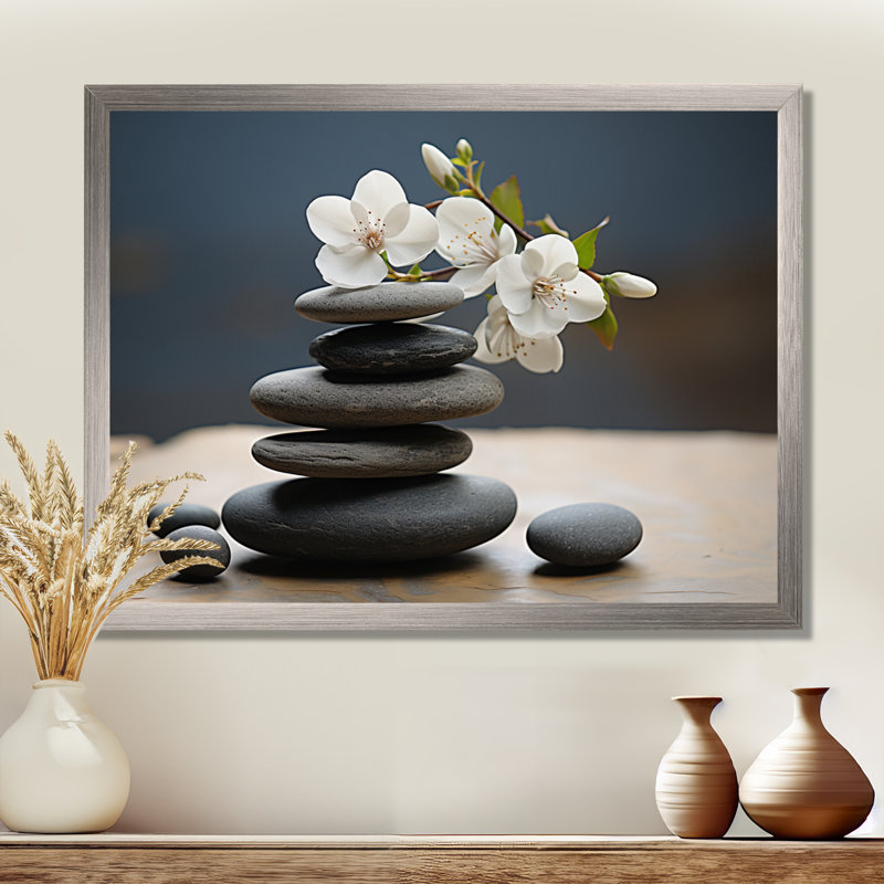 Art mural Zen zen, Cadre simple argenté, H 34 po x l 44 po x P 1,5 po