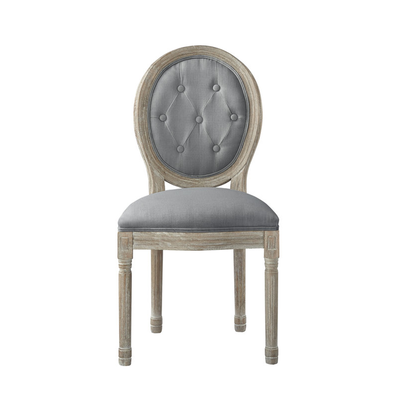 Chaise en lin sans accoudoirs avec finition en bois brossé antique, Gris