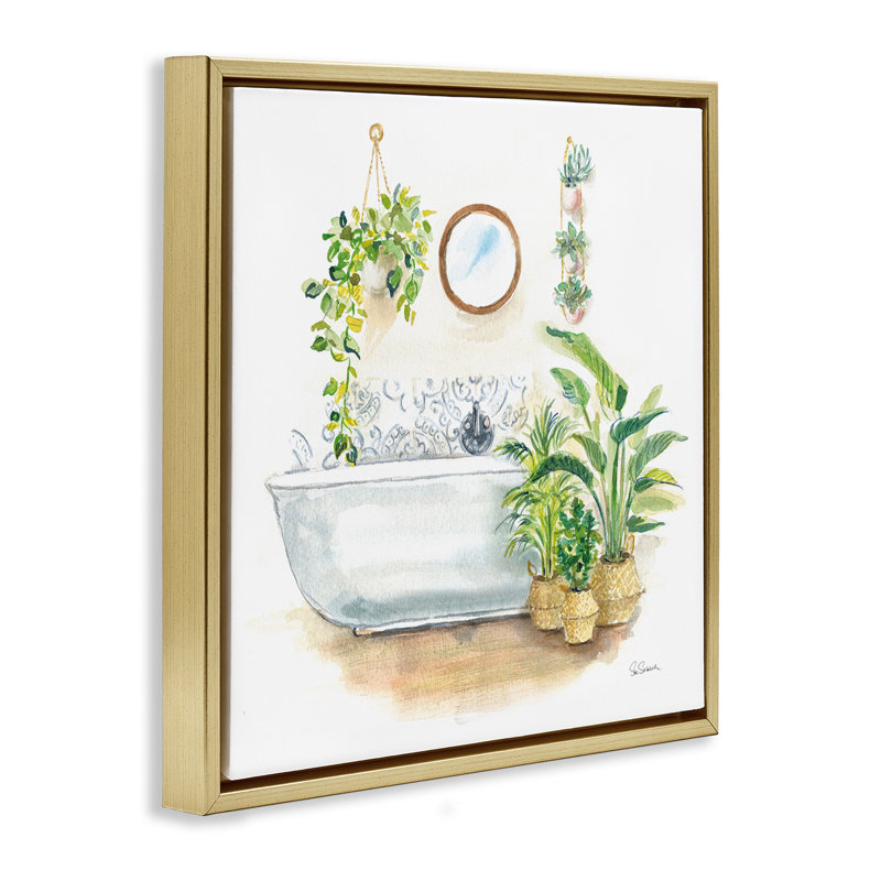 «Serene Bathroom Interior» par Sue Schlabach, H 18 po x l 18 po x P 1,7 po, Cadre flottant métallique doré