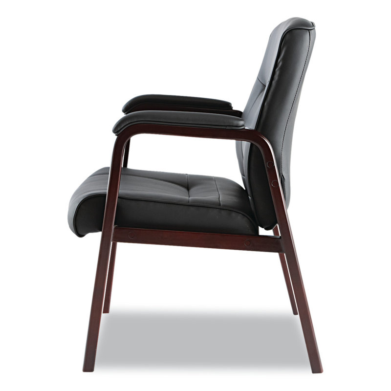 Madaris Black Bonded Leather Guest Chair with Mahogany Wood Trim