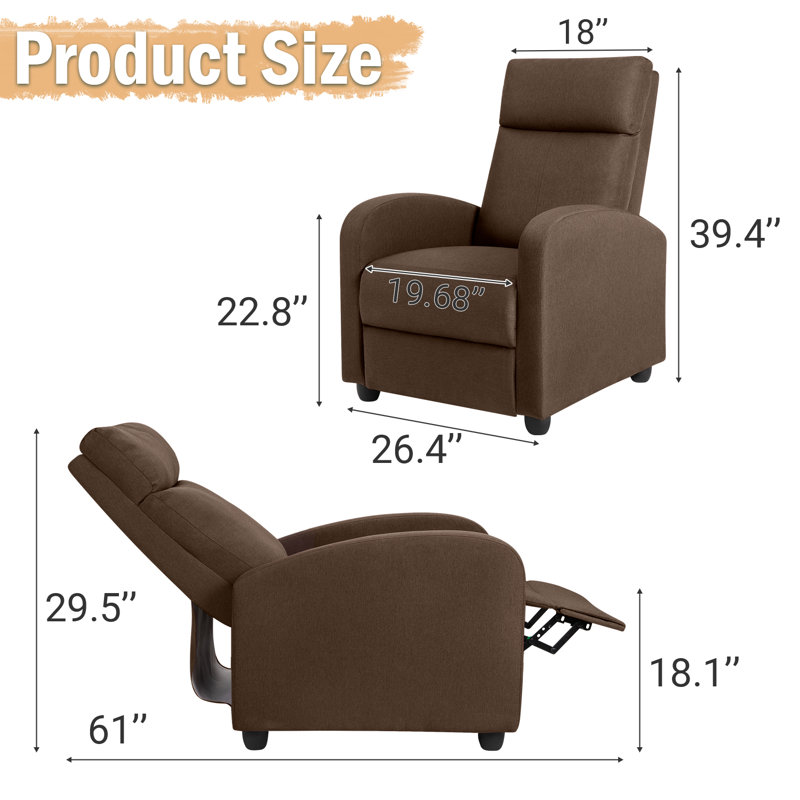 Neecy Upholstered Recliner, Brown Linen Blend