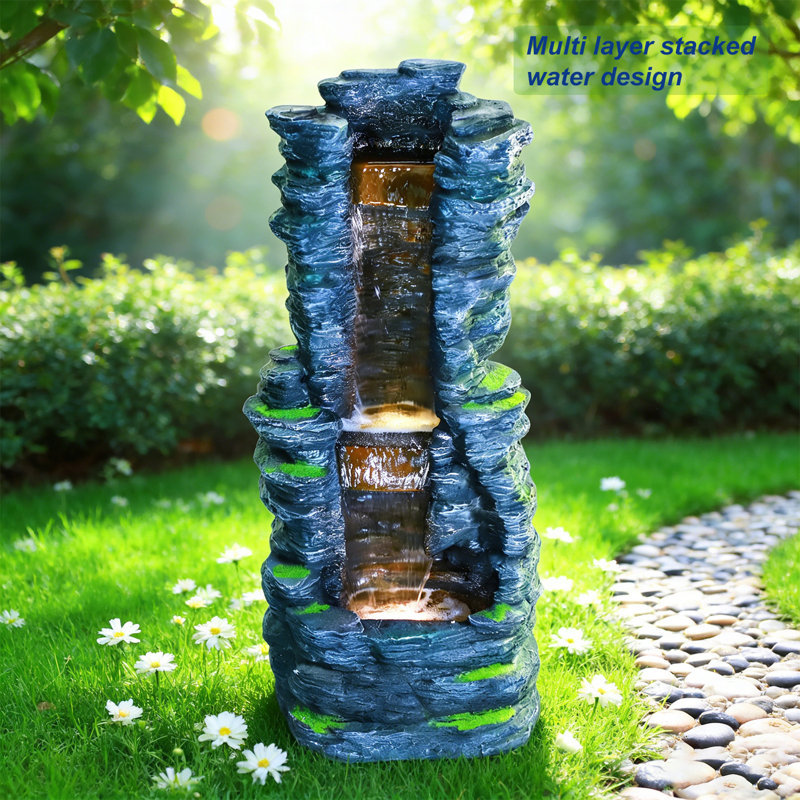 Weather Resistant Sculptural Fountain with Lights