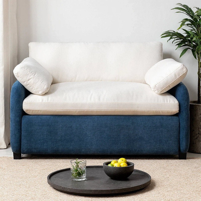 Fauteuil surdimensionné en chenille Cloud Comfort, Blue+Cream
