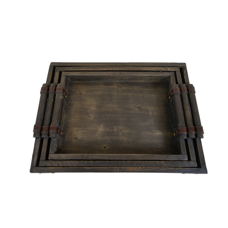 Ensemble de plateau de table en bois massif 3 pièces Tara