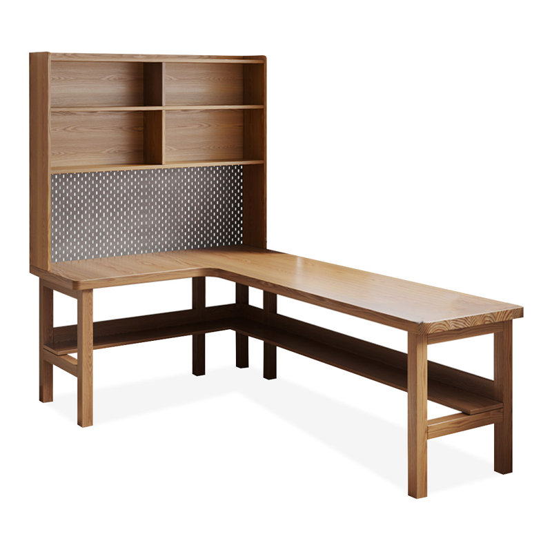 Bureaux en bois massif en L Burlywood, H 71,26 po x l 70,87 po x P 47,24 po, Retour à gauche
