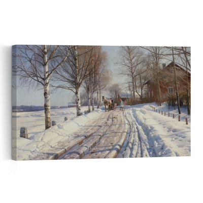 «Sunny Winter Day In Vestanvik» par Leksand, Dalarna, 1927, reproduction d'art contemporain abstrait cheval, paysage