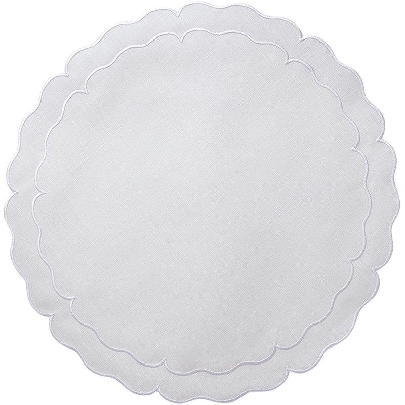 Linho Placemat: Scalloped Round Placemat - Charcoal, White