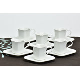 Heyam Espresso Set Of 6 Cup & Saucers With Silver Trim
