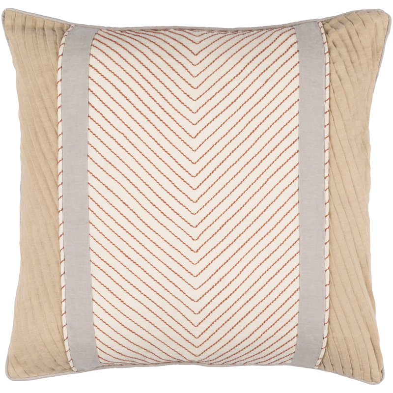 Leona Striped Down Throw Pillow, 22" H x 22" W x 4" D, Rust/Gray