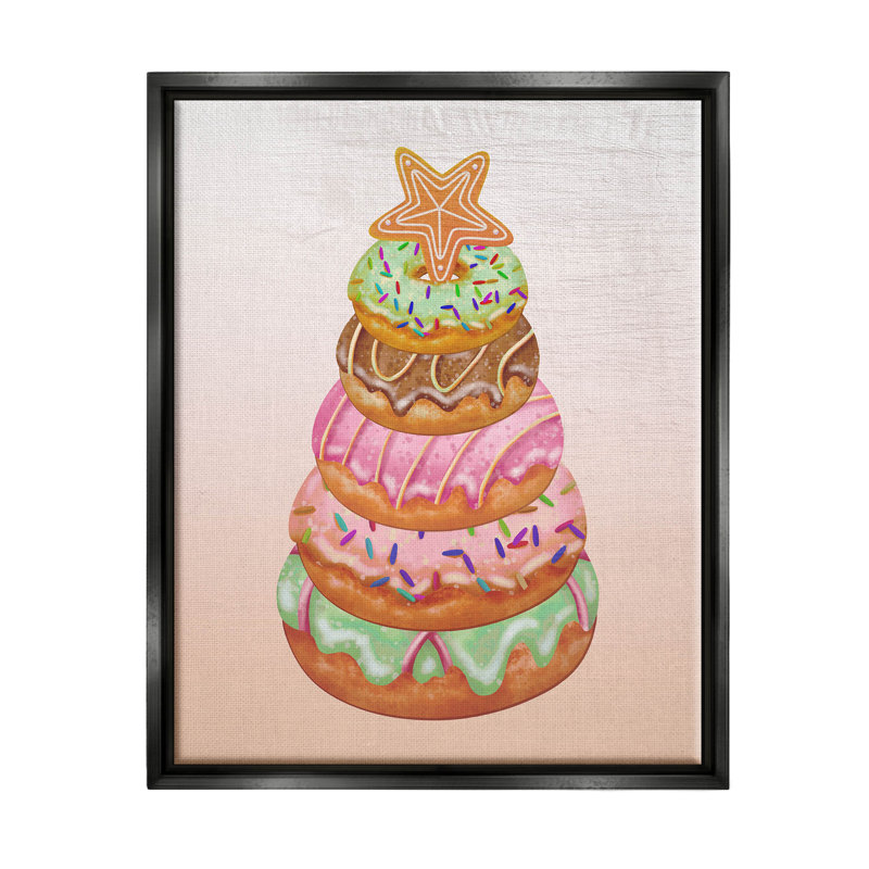 «Seasonal Sweets Stacked Donuts» par Lil 'Rue - peinture sur toile à cadre flottant, H 21 po x l 17 po x P 1,7 po