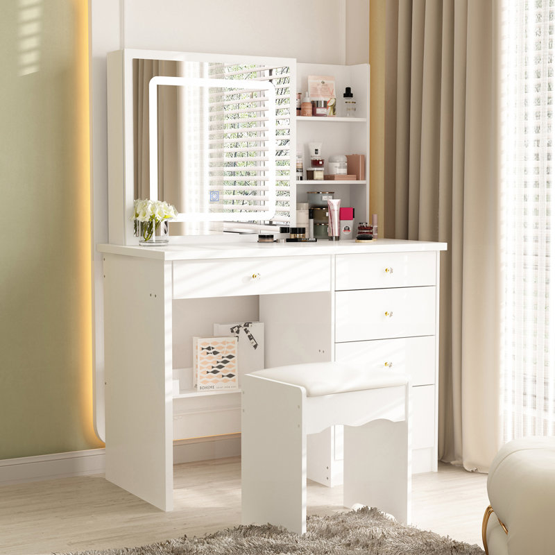 Claranell Dressing Table with Mirror, White