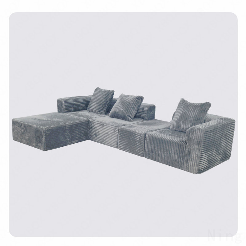 Modular Sectional Sofa Light Grey Couches 4 Seat Modular Foam Sectional Couches For Living Room With 1 Ottoman, Cloud Couch With Oversized Chaise