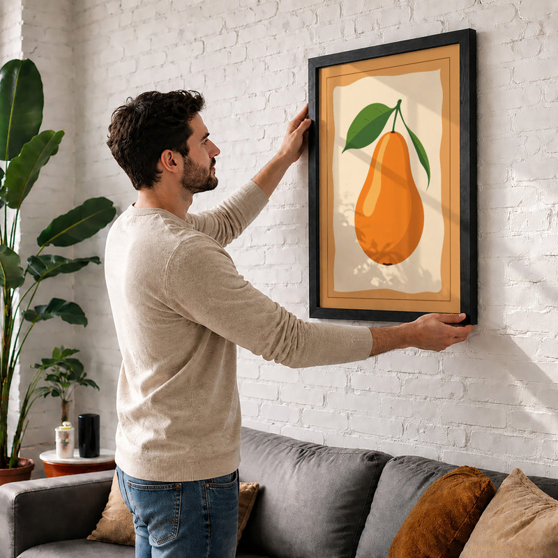 Single Pear In Gold Botanical - Print, Unframed, A2 - 59.4 x 42.0 cm