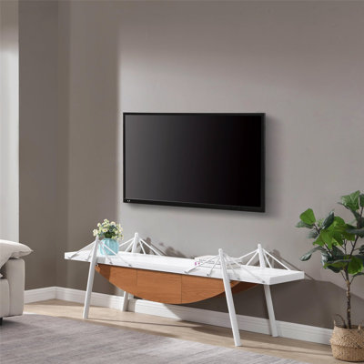 Meuble télé unique en forme de voilier avec tiroir, console média en bois aggloméré pour le salon et le bureau, robuste et décoratif