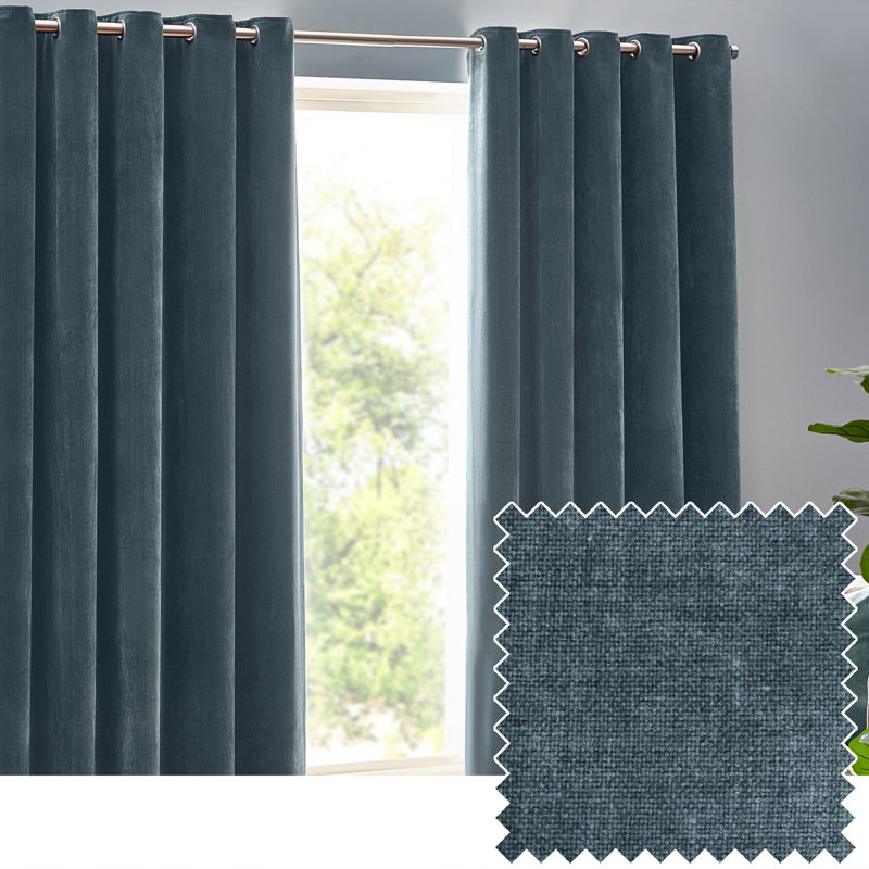 Heavy Chenille Room Darkening Eyelet Curtains, Marine, 229cm Width x 137cm Drop