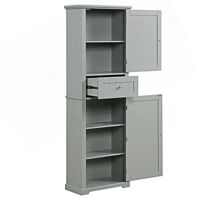 Armoire de rangement haute pour salle de bain, armoire de rangement autoportante avec tiroir et tablette réglable, armoire d'entrée