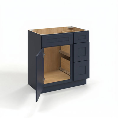 1800cabinets Navy Blue Vanity Combo Cabinet Only, Soft-Close Doors and Drawers, 33"W, Right Drawer Configurations