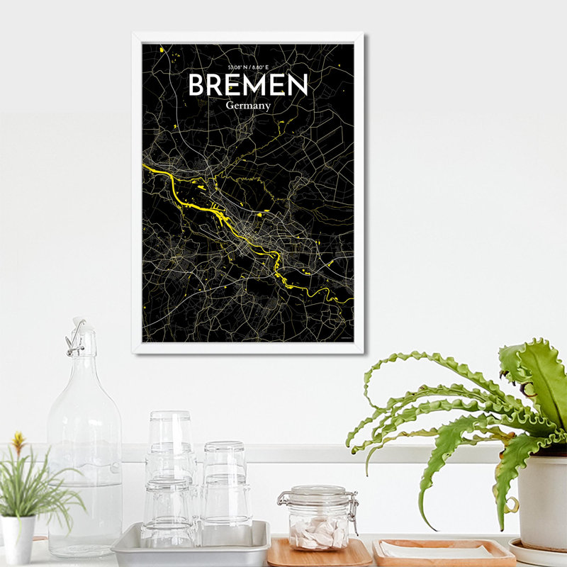 Bremen City Map, impression, H 27,6 po x l 19,7 po x P 0,05 po, Temps