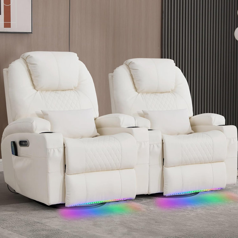 Set Of Two Power Swivel Rocker Chon For Adults - Rocking Recliner With Heat And Massage/Cup Holder/LED Lights/USB & Type-C Ports/Side Pocket For Living Room
