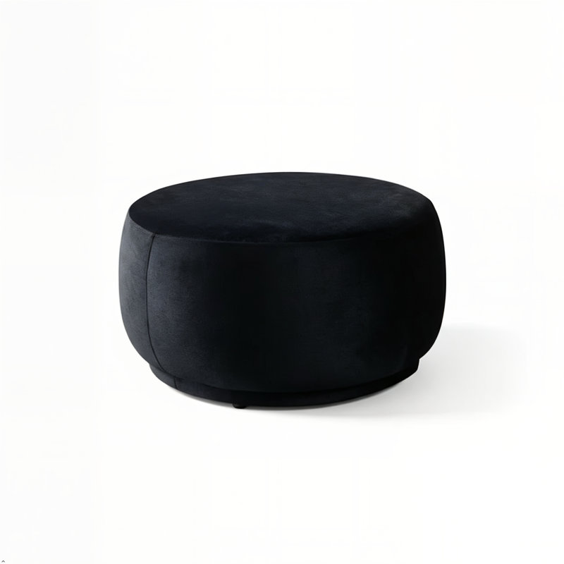 Round Velvet 28" Ottoman Black, Black
