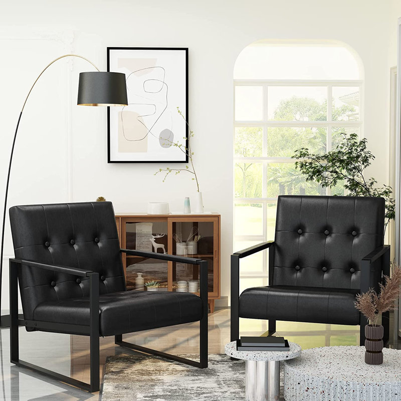 Fauteuil capitonné de l 23,23 po Tikyra, Similicuir noir, H 28,35 po x l 23,23 po x P 28,35 po 