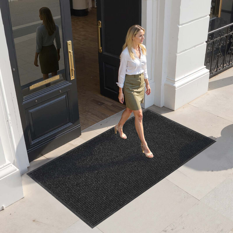 Front Door Mat, 8 x 4 ft Commercial Floor Mat for Indoor and Outdoor, Stylish Striped Industrial Carpet with PVC Backing, Heavy Duty Washable Entry Rug for Hallway, Balcony, Garage, Grey