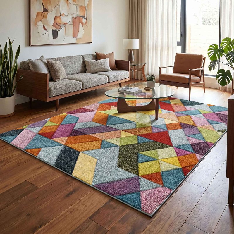 Dearron Geometric Shapes Area Rug, 60 x 220 cm (Runner)