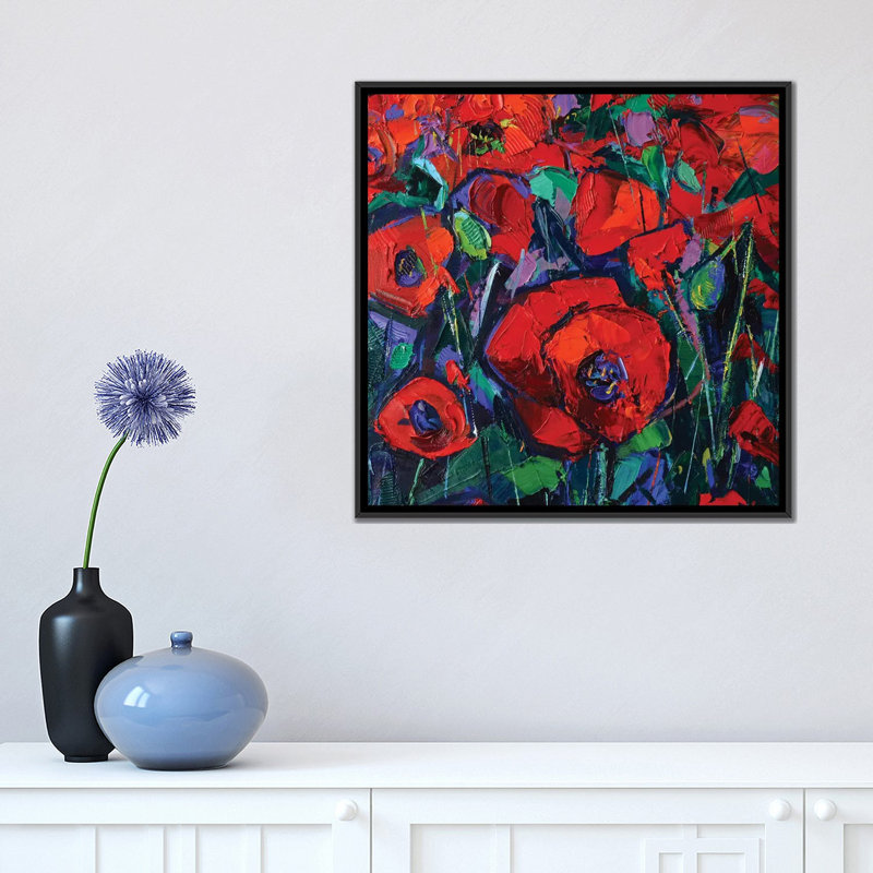 «Hot Poppies», reproduction sur toile, H 18 po x l 18 po x P 1,5 po, Toile encadrée noire, Pas de tapis