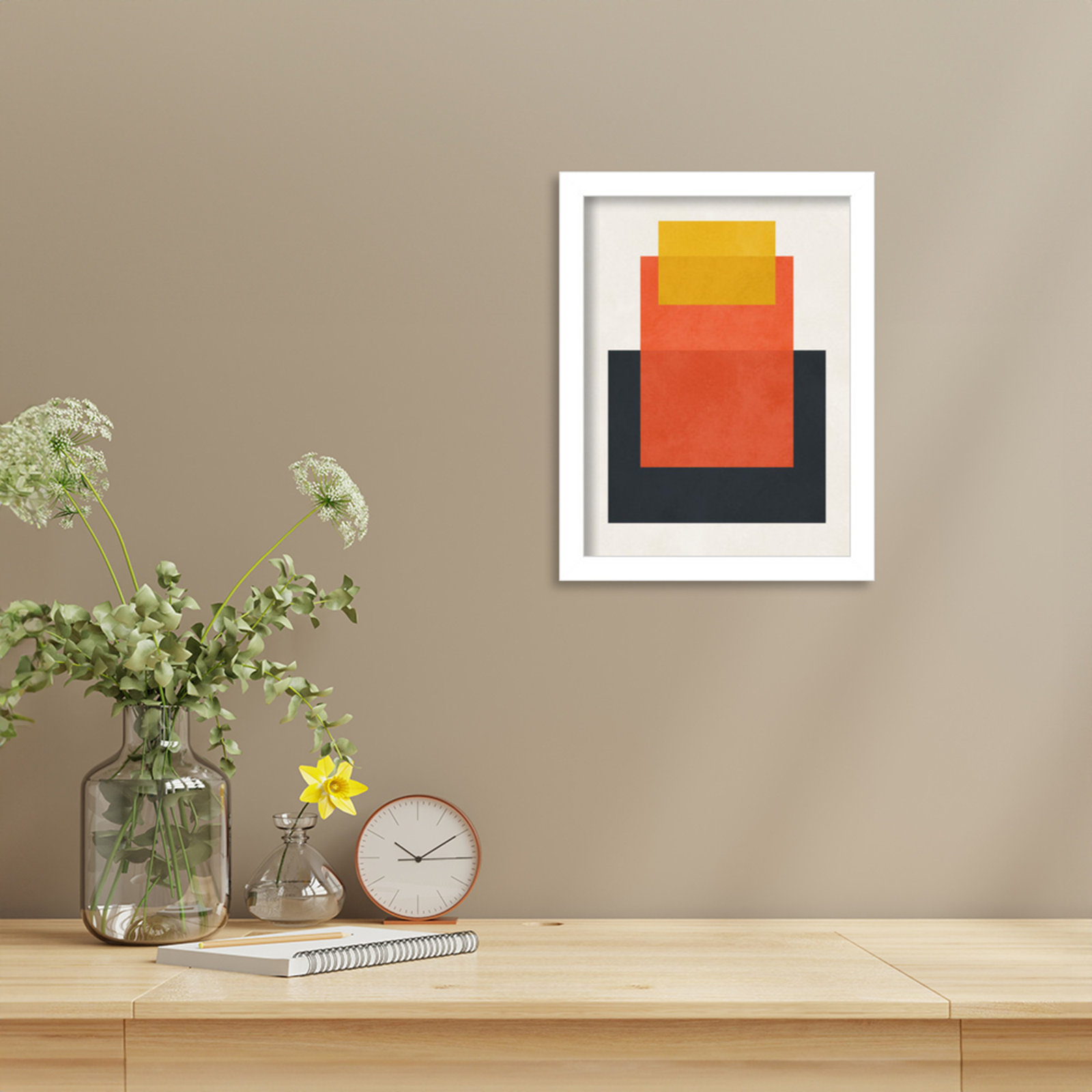 Overlapping Geometry 10 Print, 13" H x 10" W, Brown/Orange, White