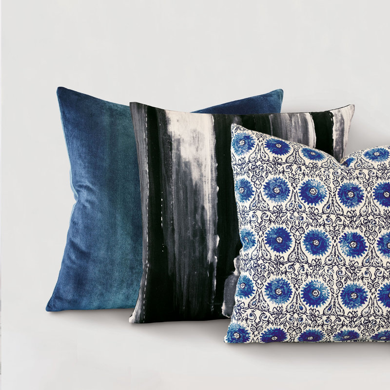 Velvet Square Pillow Cover & Insert, Ombre Peacock, Feather