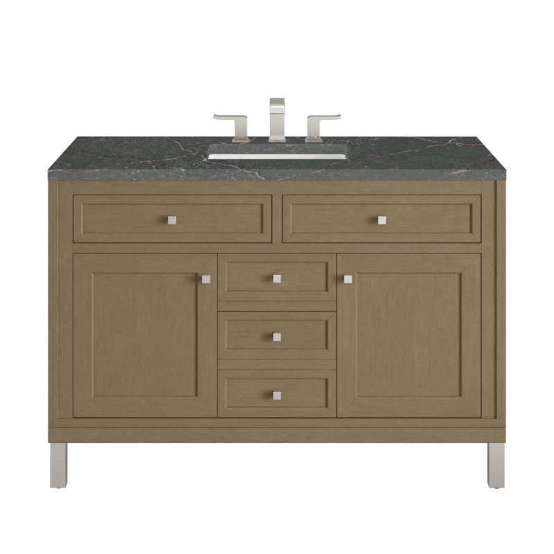 Meuble-lavabo simple 48 po Chicago avec chargeur sans fil FreePower Chicago, Noyer murmure, Bleu Parisien