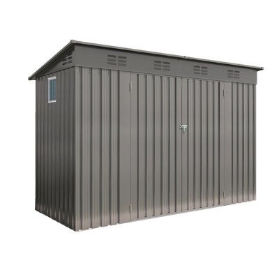 Gray 4X9 Ft Metal Tool Shed With Sloping Roof, 6 Vents And 2 Swing Doors, Built To Water Damage, Perfect For Backyard Patio House Suitable Lawn Storage