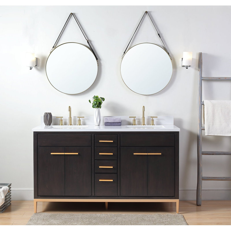 Ensemble de meuble-lavabo double 60 po, Brun