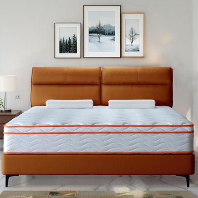 Matelas hybride 10 po dans une boîte - taille simple, ressorts ensachés individuellement, certifié Certipur-Us, fermeté moyenne (blanc + orange)