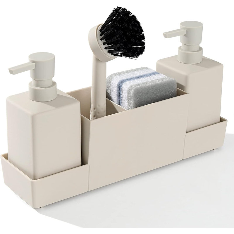 Ensemble de distributeur de savon de cuisine avec porte-éponge et brosse