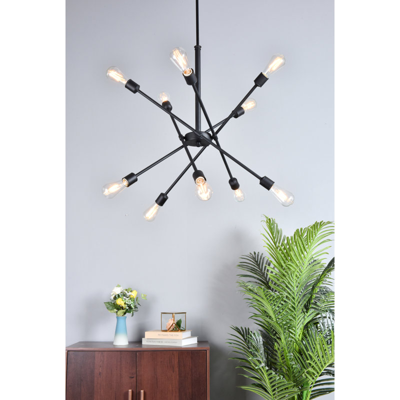 Lustre Spoutnik linéaire moderne Whelchel, Noir, 10 lumières, H 32,5 po x l 27 po x P 27 po