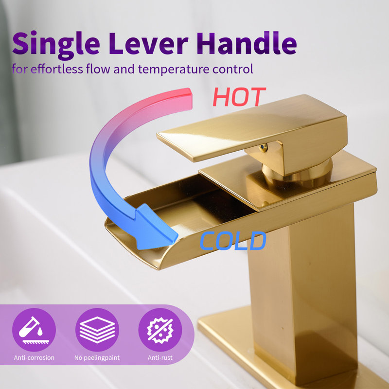 Brushed Gold Brass Single Handle Waterfall Bathroom Faucet