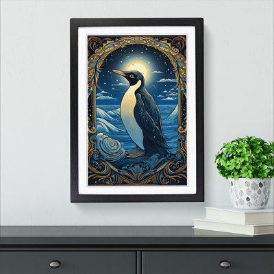 Penguin Nouveau - Single Picture Frame Print on Wood