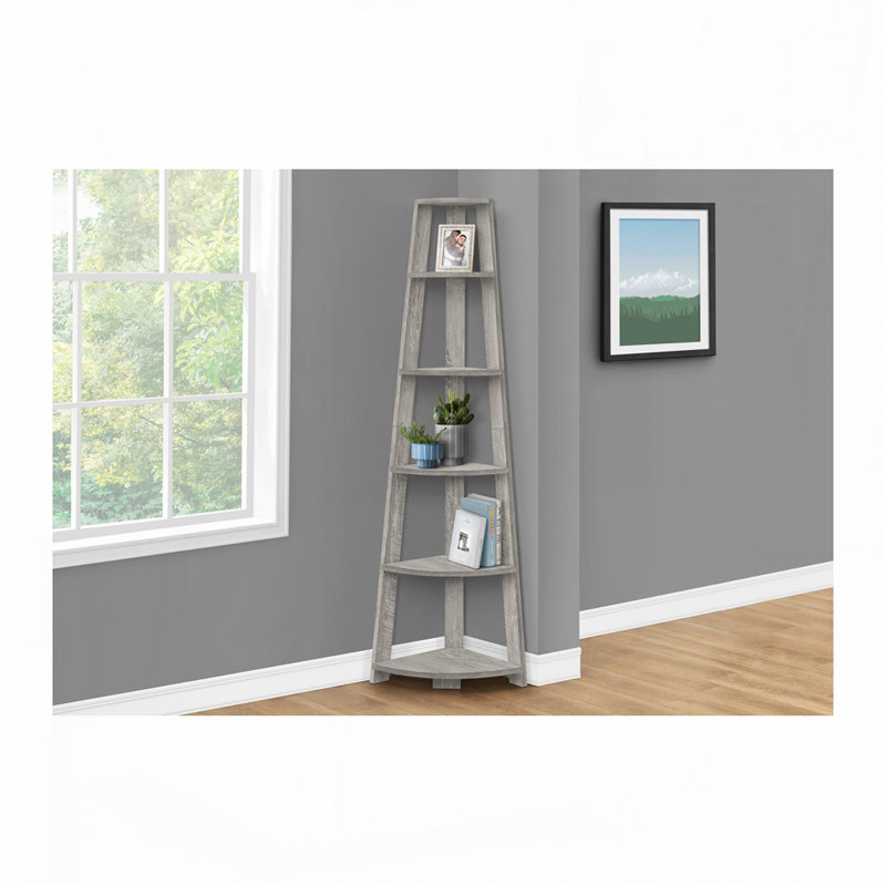 Bibliothèque d'angle à 5 niveaux, Gris, (5 tablettes) H 71,25 po x l 22,5 po x P 15,5 po