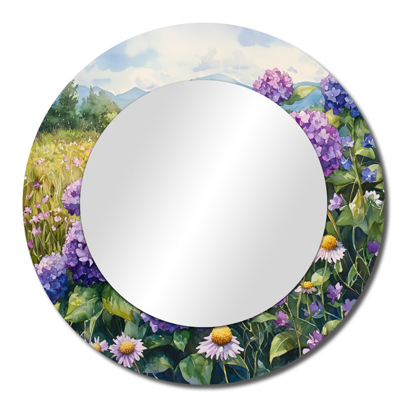 Hydrangeas In The Wildflower Field - Floral Mirror Wall Decor - Printed On Metal, 23" x 23"