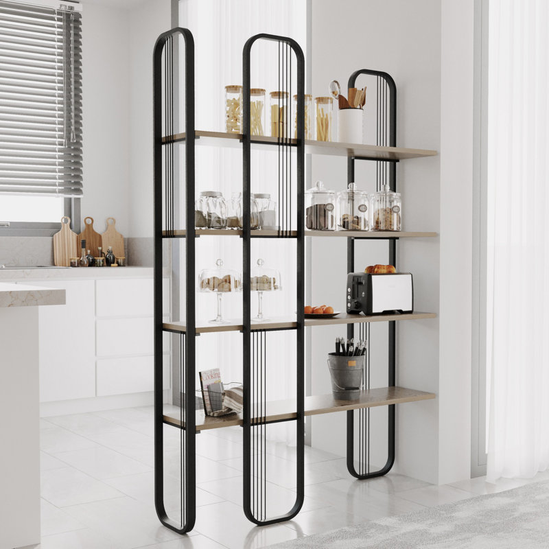 Modern Industrial Bookshelf, Black, 48.8 x 71.7 x 10.2 inches | 100% Melamine Coated Particle Board, 0.7 inches Thick | Sturdy Metal Frame, Numerous Shelves | Perfect for Home Office, Living Room & Study Spaces