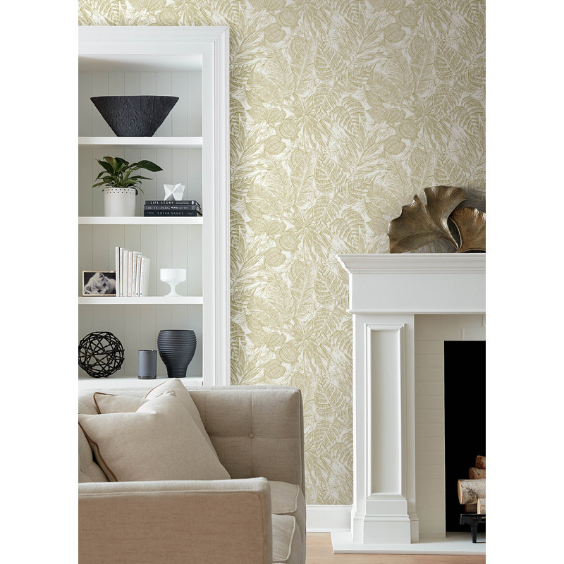 Papier peint feuilles de palmier Brentwood, Jaune