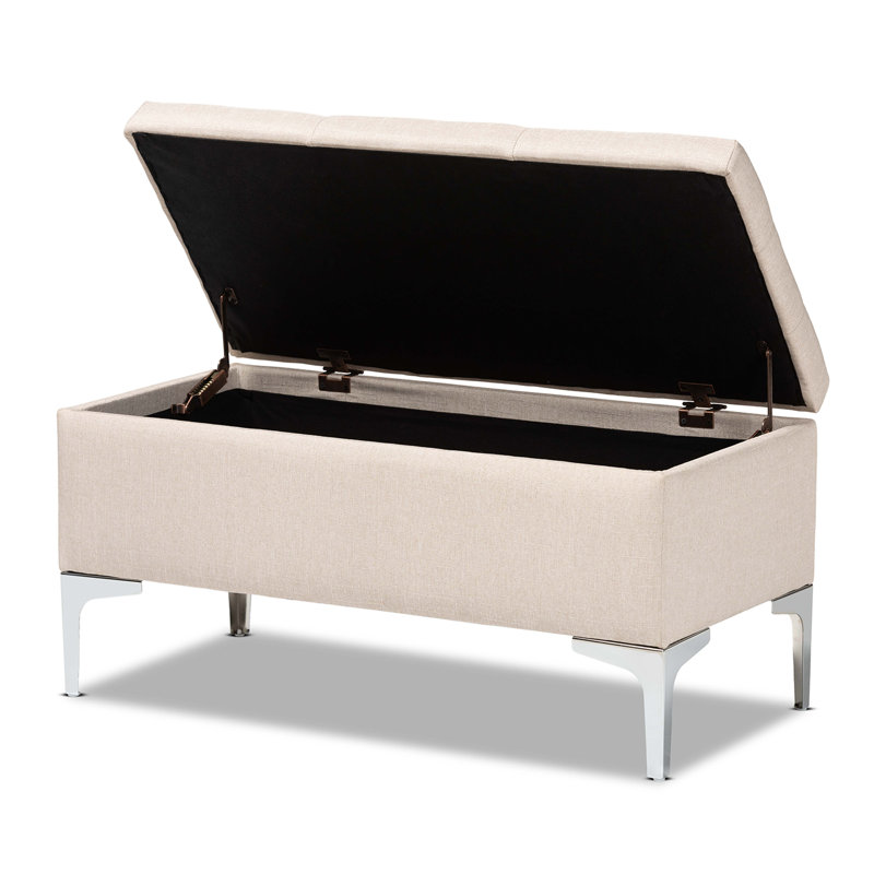 Polyester Upholstered Storage Bench, Beige