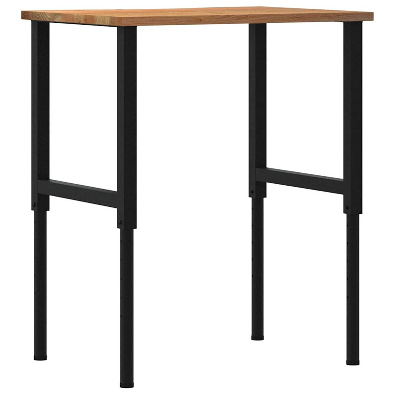 Solid Wood Top Height-Adjustable Workbench, 98cm H x 80cm W x 60cm D, Brown/Black